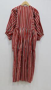 Vestido MIDI de verano de alta calidad Estilo informal con ajuste holgado Bloque de cintura natural Estampado Rayas Cuello profundo Cierre de cuerda Vestido largo - Product Image 5