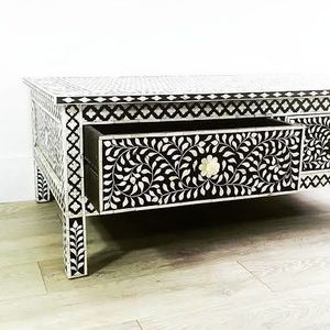 MUEBLES DE CONTRASTE CON INCRUSTACIONES DE HUESO Diseño moderno Gabinete con incrustaciones de hueso real con 7 cajones Gabinete con incrustaciones de hueso para sala de estar IMPEX - Product Image 3