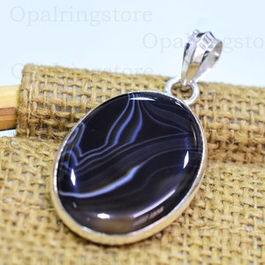 Pendentif en agate à bandes artisanales avec pierres précieuses bijoux en argent sterling 925 pendentif artisanal unique collier en pierre élégant cadeau - Product Image 2