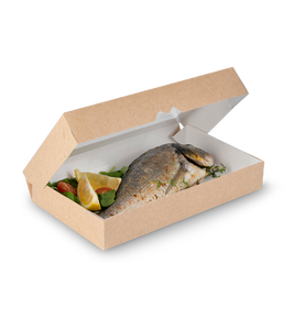 Contenedor de comida para llevar OSQ TABOX PRO 1450 de papel kraft blanco de alta calidad, resistente a la grasa, personalizado para servicios de entrega HoReCa. - Product Image 1