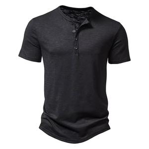 Henley Collar personalizable verano hombres Casual Color sólido manga corta Camiseta para hombres alta calidad hombres camisetas - Product Image 5