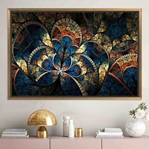 Elegante Lienzo Impreso con Patrón Fractal Dorado para Decoración Moderna, Lienzo con Marco Dorado - Product Image 1
