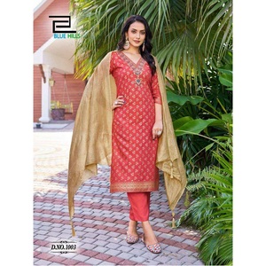 Moda 14 KG rayón estilo tradicional indio y pakistaní mujer boda Kurtis Foil Print trabajo Top pantalón Chanderi Dupatta - Product Image 1