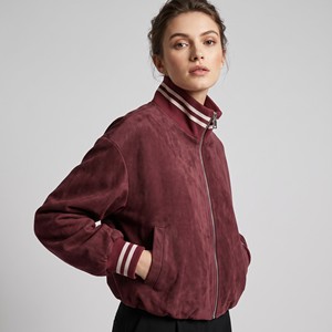 Teddy <b>Jacket</b> with Zipper, Loose Fit, <b>Suede</b>-Like Fabric, Striped Stand-Up Collar, Pockets, One Size Fits All (Sizes 36–44) - Product Image 1