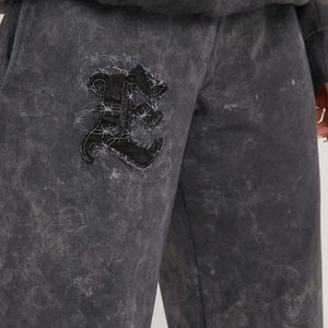 2025 ácido lavado sol se desvaneció desgastado bordado acampanado traje de chándal de hombre 100% algodón para chándal Unisex chándales para hombres - Product Image 6