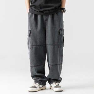 Jeans cargo pour hommes, style streetwear, coupe large et ample, avec plusieurs poches, effet vintage délavé, personnalisable par OEM - Product Image 5