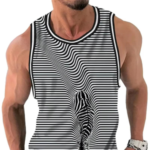<b>Men</b> Vintage Stripe 3D Printed Tank Tops Fashion Summer Sleeveless Casual <b>Sports</b> <b>Vest</b> Loose Quick Dry Breathable Tees Clothes - Product Image 1