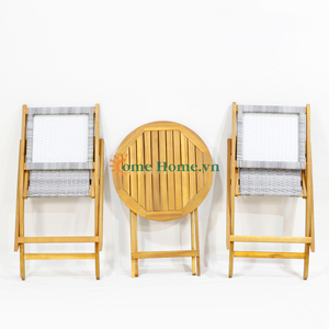 Conjunto de Muebles de Terraza de Madera de Acacia Tejida de Primera Calidad, Ligero, Duradero, Ecológico y Portátil, Mesa y Sillas para Jardín, Patio o Cafetería - Product Image 4
