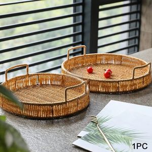 ถาดหวายทรงกลมขนาดเล็กถาดเสิร์ฟพร้อมหูจับถาดรองหวายเครื่องใช้บนโต๊ะอาหาร - Product Image 2