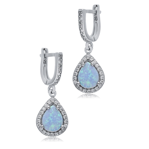 Pearl Cut Light Blue Opal Stone CZ Design Wholesale Handmade Turkish 925 Sterling <b>Silver</b> <b>Dangle</b> <b>Earrings</b> for Women - Product Image 3