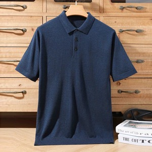 Verano 100%, jersey de solapa de lana merino para hombre, suéter de manga corta con cuello POLO, Camiseta holgada de punto informal de negocios - Product Image 5