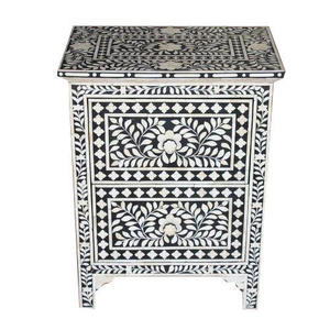 Mesita de noche con patrón Floral moderno hecho a mano, manualidades decorativas para el hogar con incrustaciones de madera y hueso de estilo religioso de MOP Inlay - Product Image 3