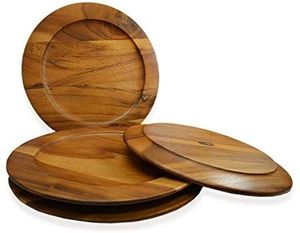Platos de Madera de Nogal Mate, Platos Redondos Rústicos para Cena, Platos de Servir de Madera Hechos a Mano, Juego de Vajilla Marrón Oscuro - Product Image 3