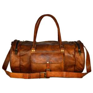 Vintage Luxury Brown Goat Leather <b>Duffle</b> Luggage <b>Bag</b> Stylish Large Capacity Front Pocket Weekender Travel Sport Gym Durable - Product Image 1