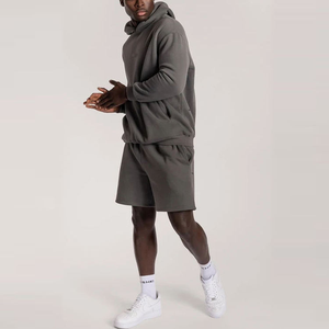 Conjunto de pantalones cortos y sudaderas con capucha de algodón grueso de peso pesado Pantalones cortos y sudaderas personalizados en blanco Conjunto de Jersey y pantalones cortos sueltos de gran tamaño unisex - Product Image 4