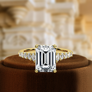 CT Lab Grown Diamond Emerald Cut Anillo de compromiso IGI Certified 14K Gold Half-Pave Accent E/VS2 Clarity Classic Christian Wedding - Product Image 5