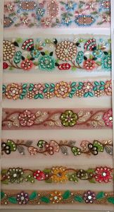 Custom Multi Colored Floral Embroidered <b>Laces</b> with Stone Work Ideal for Resale by Trimming and <b>Ribbon</b> Supply Stores - Product Image 2