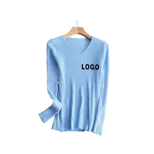 Benutzer definierte Logo lässige Wolle Kaschmir und Seide kurze einfarbige Strick Standard Pullover Frauen Produkt Pullover für Frauen made in India