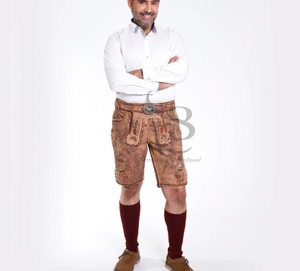 Shorts en cuir de chèvre véritable Lederhosen bavarois élégants pour hommes Taille mi-haute Respirant et grande taille Style de rue - Product Image 5
