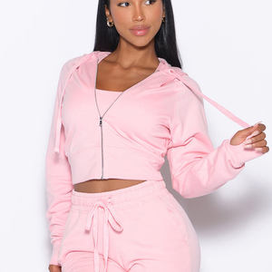 เสื้อฮู้ดมีซิปเต็มตัวสำหรับผู้หญิงเสื้อฮู้ดป้องกันรอยยับของผู้หญิงเสื้อมีฮู้ดซิปรูดซิปสีชมพู - Product Image 6