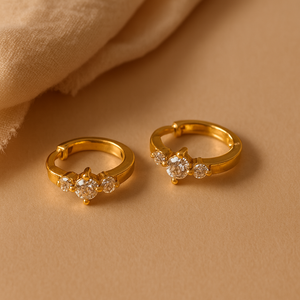 Tri <b>Diamond</b> Mini Huggie Hoop <b>Earrings</b> in 14k Gold with Zircon <b>and</b> <b>Pearl</b> - Product Image 3