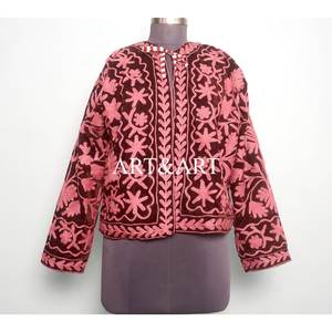 Hand Embroidered Bohemian Floral <b>Velvet</b> Suzani Eco-Friendly Quilted <b>Women's</b> Jacket Printed Short <b>Coat</b> 100% Cotton Shell Cotton - Product Image 1