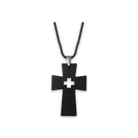 Pendentif en pierre de lave noire à technologie quantique japonaise personnalisée Hoonni, croix d'amour avec cordon