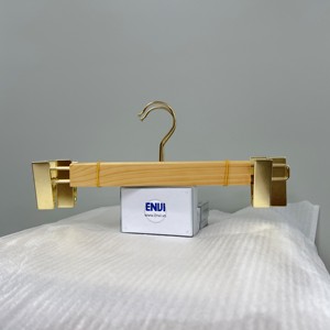 Heavy Duty <b>Solid</b> Wood Pant Hangers with Adjustable Plastic Clips Custom Logo Clothes Hangers Made in Vietnam - Product Image 2