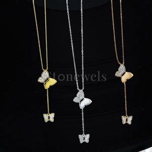 สร้อยคอทรงหยดน้ำประดับเพชรรูปผีเสื้อประกายโรสโกลด์ดีไซน์หรูหราสำหรับงานแต่งงาน - Product Image 2