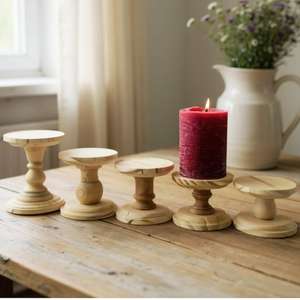 Traditional Artisan Wooden Candlestick Holder High-quality Embossing Printing Decorative <b>Candle</b> <b>Stand</b> for Puja Home Decor - Product Image 3