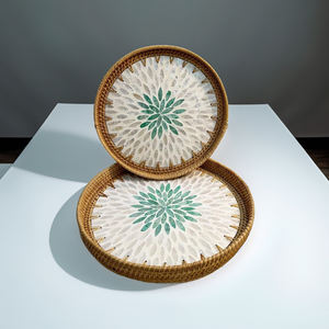 Vietnam fait à la main de luxe écologique élégant motif géométrique nacre incrustation plateau SM2058 pour moderne café hôtel intérieurs - Product Image 2