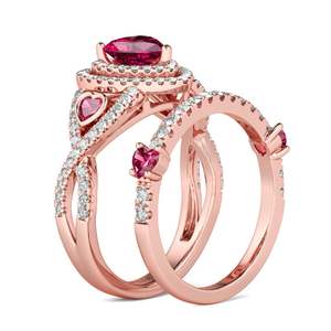 แหวนเงินสเตอร์ลิงทรงหัวใจสีโรสโกลด์ประดับด้วยทับทิมธรรมชาติ - Product Image 3