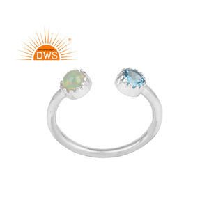 Latest Trending Fine Sterling Silver Natural Ethiopian <b>Opal</b> & <b>Blue</b> Topaz Gemstone Adjustable <b>Ring</b> Custom Jewelry Manufacturer - Product Image 1