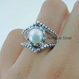 Handmade Minimalist June Birthstone Sterling Silver Pearl <b>Ring</b> <b>Dainty</b> Silver Pearl <b>Ring</b> for Women - Product Image 1