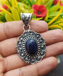 Nouvel Arrivage Pendentif Designer en Pierre de Soleil Bleue Naturelle Cabochon Plaqué Argent Sterling 925 Massif Bijoux de Mode en Gros pour Femmes - Product Image 5