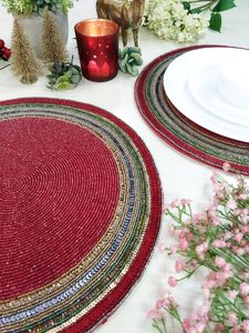 Handmade Christmas Red Floral <b>Beaded</b> <b>Placemats</b> - Product Image 3