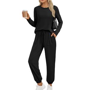 Nueva llegada de alta calidad 100% algodón francés Terry personalizar las mujeres cuello redondo sudaderas Joggers conjuntos chándal conjunto 2026 - Product Image 2