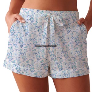 Shorts en coton doux pour femmes, imprimés à la main, vêtements courts, pyjama respirant, coton indien imprimé à la main - Product Image 5