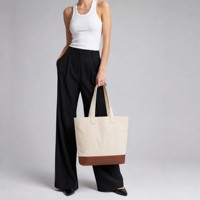 Sac fourre-tout en toile avec base en cuir, grande capacité, réutilisable, en coton, pour le shopping, avec logo personnalisé, vente en gros, robuste, pour les trajets quotidiens