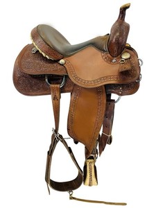 Selle de baril western avec combinaison marron, siège confortable, travaillée à la main pour la course de barils - Product Image 4