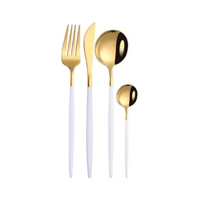 Juego de Cubiertos de Metal con Mango Largo y Delgado, Esmalte Blanco, Chapado en Oro, para Mesa de Comedor en Casa y Restaurante - Product Image 1