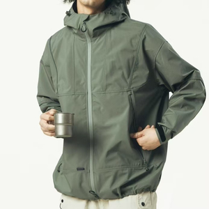 Veste coupe-vent à capuche coupe-vent légère pour hommes avec col montant tissu en toile 100% coton - Product Image 1