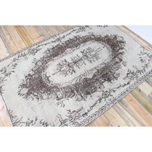 Tapis turc vintage 4,8x6,7 pieds, tapis en laine gris à motifs floraux - Product Image 2
