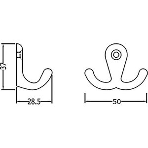 Hermeta 560 Polished Aluminum Towel <b>Hook</b> 2-<b>Hook</b> Design with 37 mm Height and 28.5 mm Projection - Product Image 3