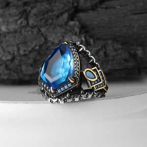 Turkish 925 Sterling <b>Silver</b> Men's <b>Ring</b> Ottoman Style Naturel <b>Black</b> <b>Stone</b> Handmade Fine Jewelry From Turkey Azuris VALKH1310 - Product Image 3