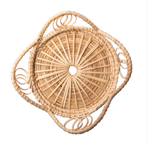 Posavasos redondo de ratán tejido a mano con borde de bucle artístico Alfombrilla de mimbre natural para tazas, tazas y vasos Hecho en Vietnam - Product Image 1