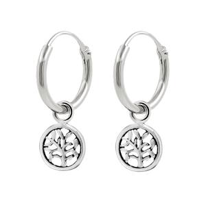 Orecchini a cerchio in argento 1.2X12mm Design albero della vita in rodio placcato con perla e diamante stile alla moda per regali e feste - Product Image 1