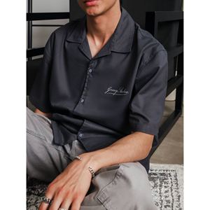 Camisa de Algodón Popelín Cubano Gris Clásica Casual para Hombre, Cuello con Botones, Antiarrugas, Talla 6XL, Paquete Individual Incluido - Product Image 1