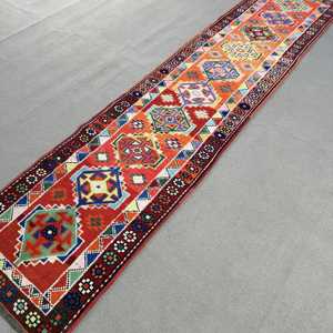 Turkish Herki <b>Runner</b> Rug 2.5x10.6 ft (75x323 cm), Vintage <b>Red</b> Floral Rug - Product Image 2