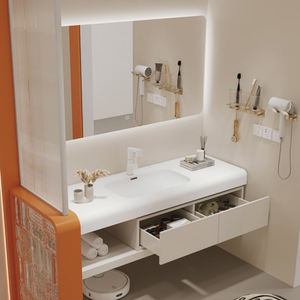 Элитный современный настенный моноблочный шкаф для ванной с раковиной, умным зеркалом с LED-подсветкой и функцией хранения, комплект для квартиры - Product Image 2